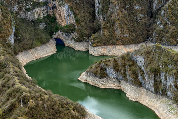Clear and cleen river Uvac in Serbia with meanders, habitat of protected bird species  Griffon vulture