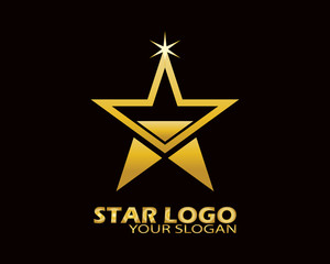 Obraz premium Gold Star Logo Vector in Elegant Style with Black Background - Vector