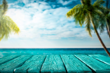 Summer board of free space for your decoration and beach landscape with palms 