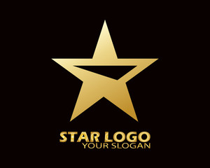 Obraz premium Gold Star Logo Vector in Elegant Style with Black Background - Vector