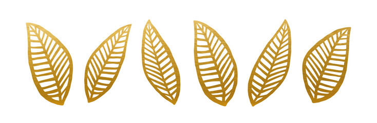 Golden Leaves Set. Nature Decoration Elements. Vector.