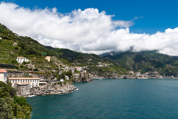Fototapeta na wymiar Amazing Amalfi coast, colorful hillside houses, Mediterranean Sea, Italy
