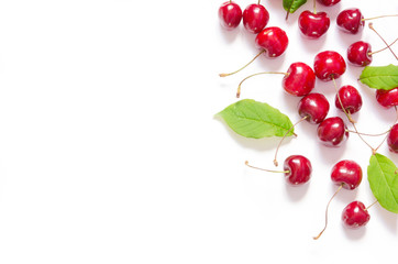 Creative fresh cherry pattern background with copy space. Food concept.  Top view. - Image