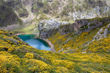 Naklejka na ściany i meble Calabazosa lake in the Somiedo national park, Spain, Asturias.
