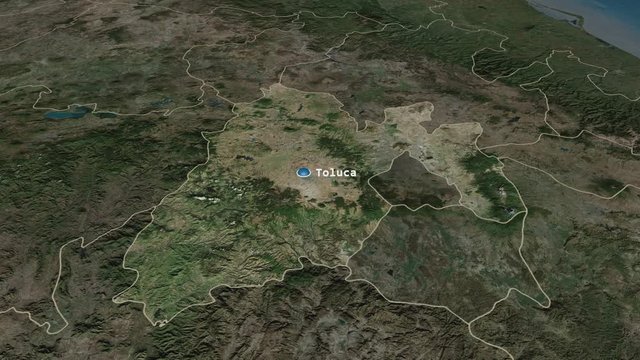 Mexico - state of Mexico zoomed on the satellite map of the globe. Animation 3D
