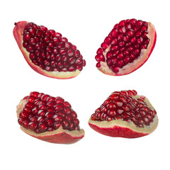 set of slices of yellow pomegranate isolated on white background