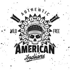 Indian chief skull vector vintage emblem