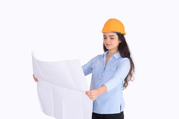 Female architect holding blueprint.