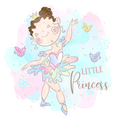 Little Princess ballerina dancing. Sweet girl. Vector.