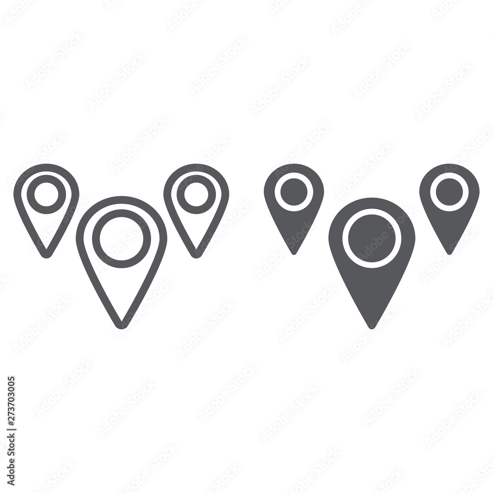 Poster geotag pin line and glyph icon, navigation and location, geolocation sign, vector graphics, a linear