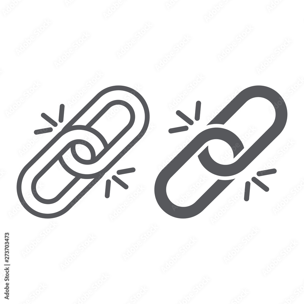 Aufkleber link line and glyph icon, hyperlink and attach, chain sign, vector graphics, a linear pattern on a w