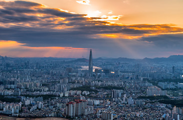 skyline sunset at seoul city south korea