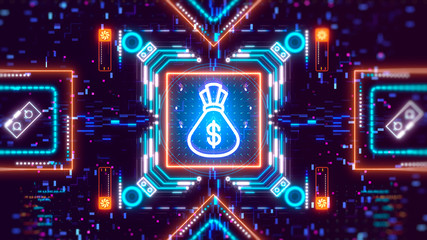 Electronic and digital currency mining symbol. Finance and business background
