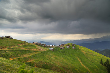 Fototapeta premium beautiful dark blue mountain landscape with fog and forest.artvin/turkey