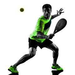 one caucasian man playing PadDLe tennis player isolated on white background