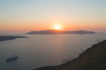 Sunset over Cyclades archipelago in Greece.