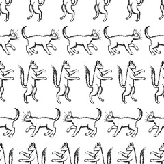 Seamless background of drawn striding cats