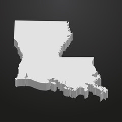 Louisiana State map in gray on a black background 3d