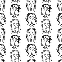 Seamless pattern of sad and glad human masks