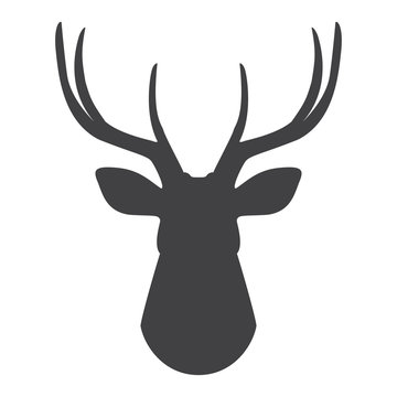 Black silhouette of deer's head on a white background. Vector illustration