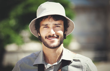 Happy young tourist portrait