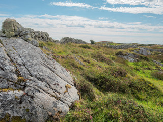 Old traditional dry stone wall in rural Ireland. Concept; travel, old skill, craft