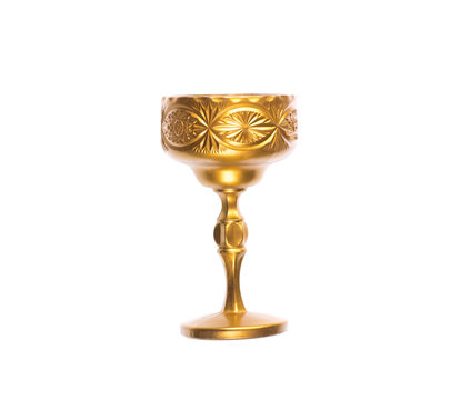 Golden Royal Wine Glass On A White Background