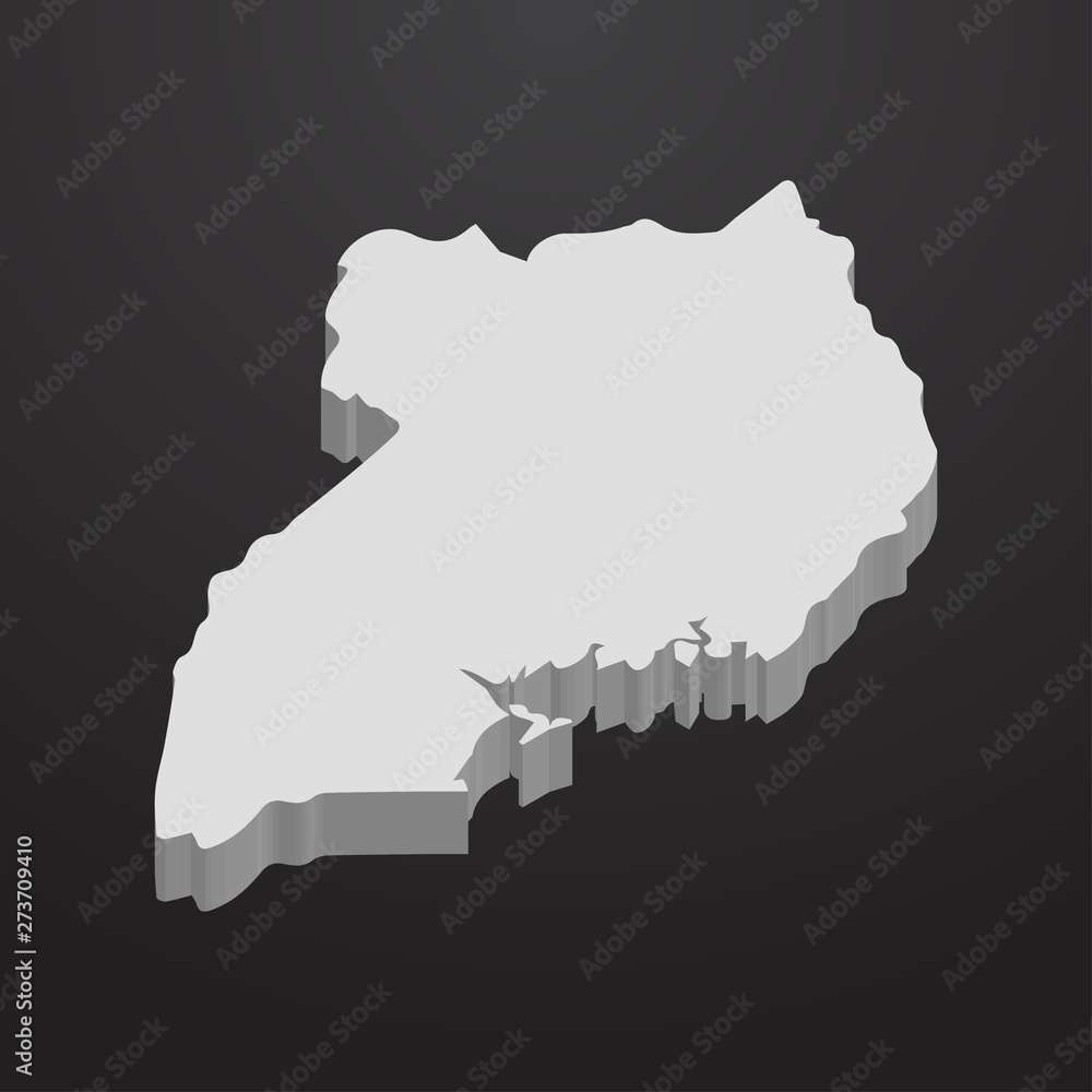 Poster uganda map in gray on a black background 3d