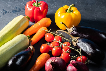 a healthy lifestyle is the layout of the vegetables, eggplant, pepper.onion