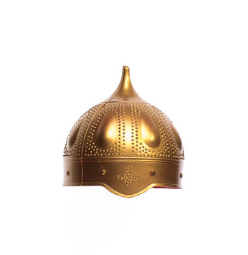 golden knight helmet isolated on white background