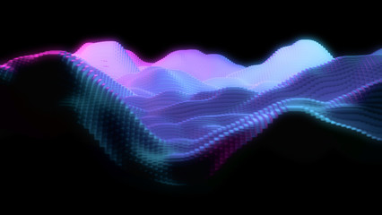 Fototapeta premium Abstract wave of cubes. Voxels, colored background. Depth of field effect. 3d rendering.