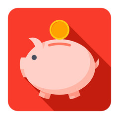 Piggy bank icon flat design with long shadows