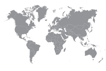 Gray political world map on a white background