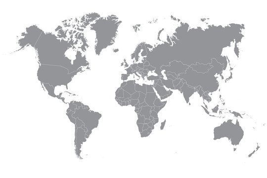 Fototapeta Gray political world map on a white background