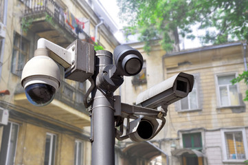 Fototapeta premium closed circuit camera Multi-angle CCTV system on the urban environment