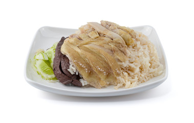 Hainanese chicken rice isolated on white background