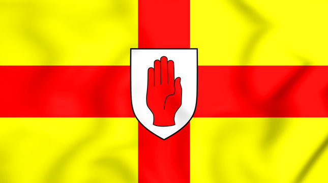 3D Flag of Ulster, Ireland.