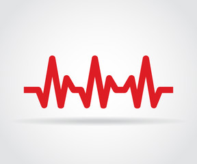 Red heartbeat icon with shadow on a gray background