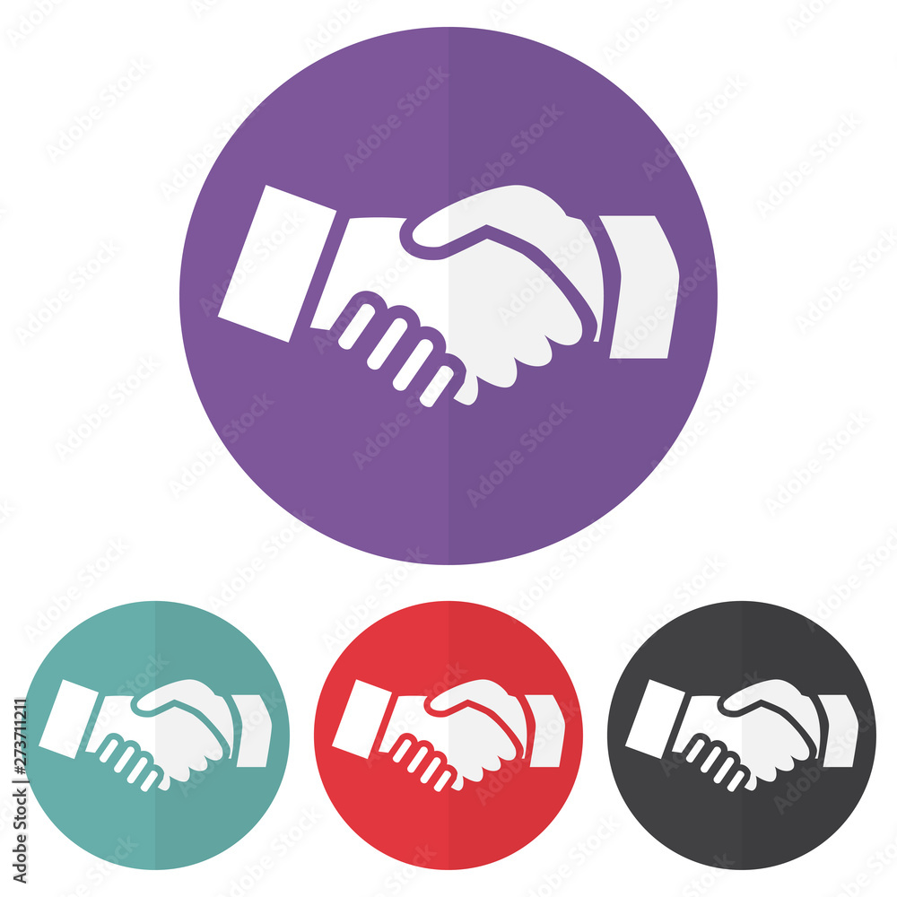 Poster set of handshake icon on a colorful circles. vector illustration