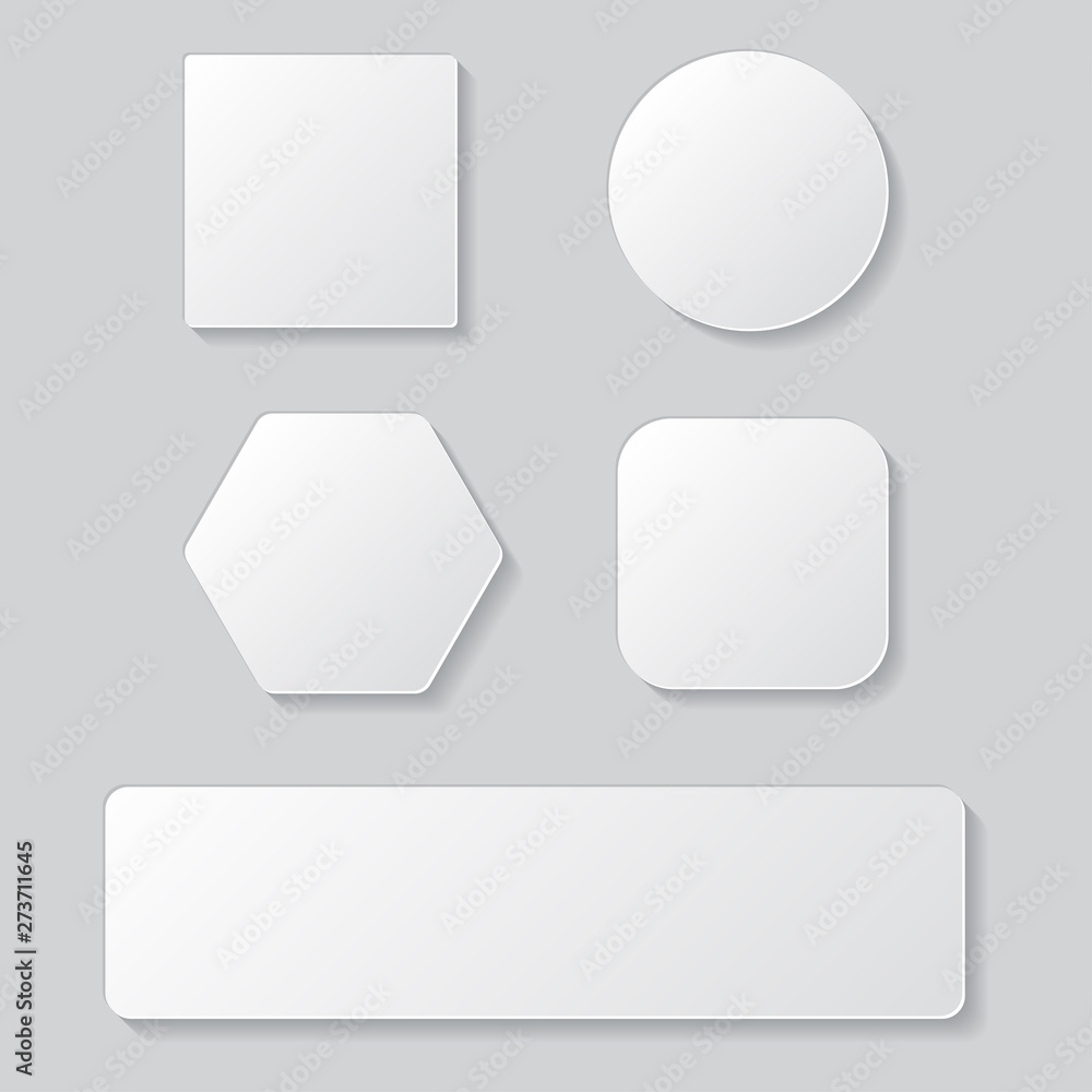 Aufkleber Set of white blank button. Round square rounded buttons