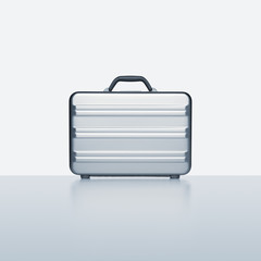 Contemporary aluminum briefcase on blue grey with subtle reflection