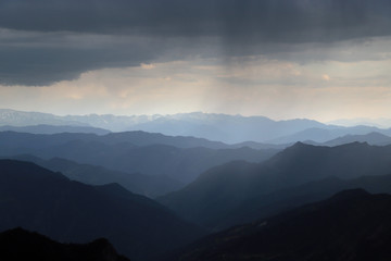 beautiful dark blue mountain landscape with fog and forest.artvin/turkey