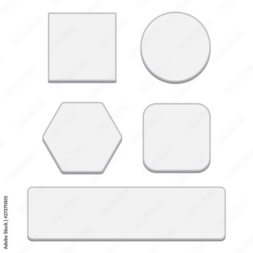 Aufkleber set of white blank button. round square rounded buttons