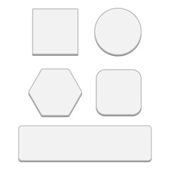 Set of white blank button. Round square rounded buttons