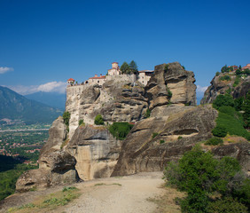 Main Meteora Monastery Greece on rocky mountain