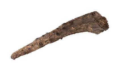 ancient club,wooden cudgel, Truncheon of stone age on a white background