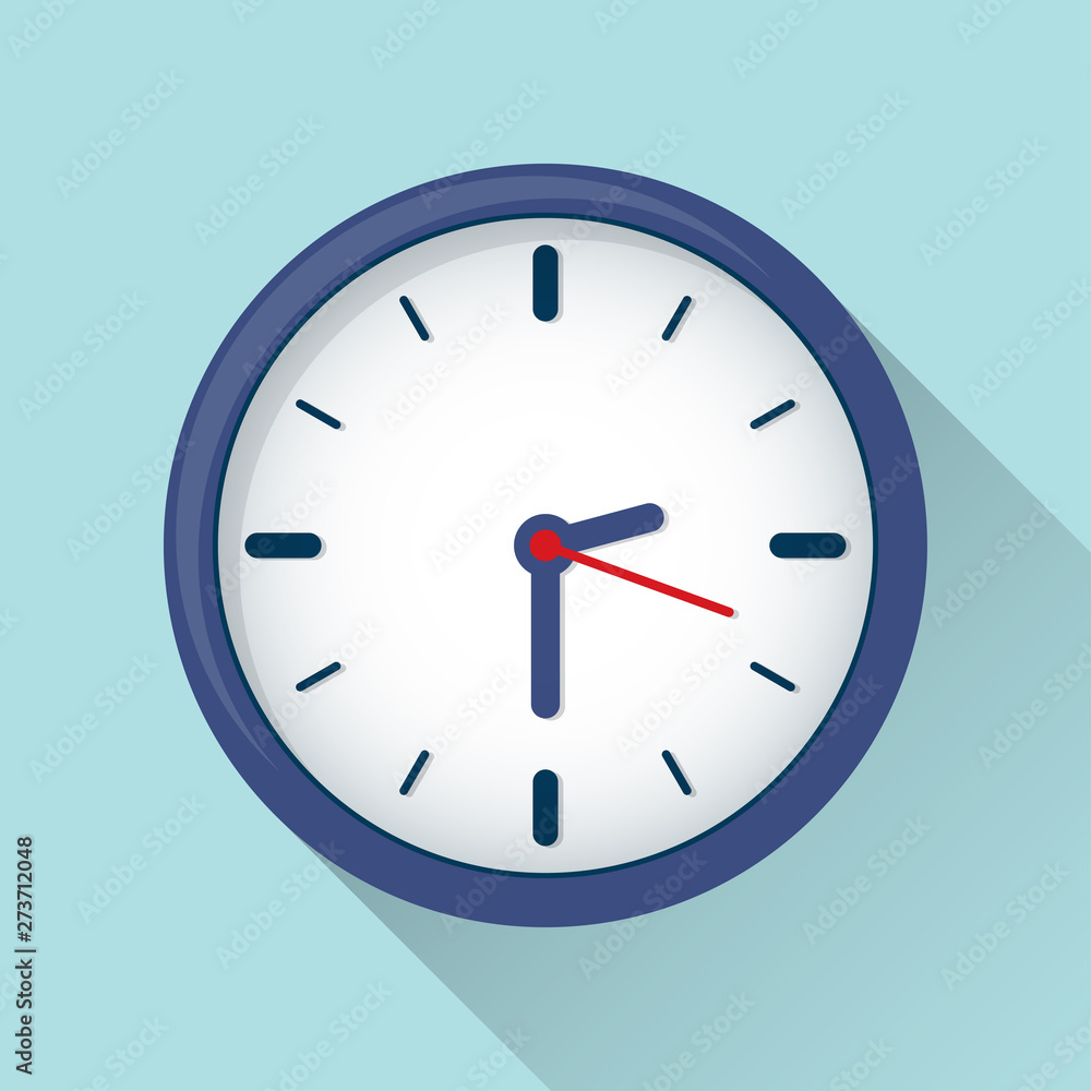 Aufkleber clock icon in flat style, timer on color background. vector design element