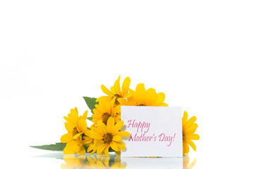 bouquet of beautiful blooming yellow daisies isolated on white