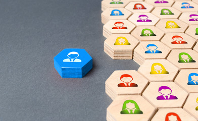 An employee is preparing to join a business team or company. Hexagons. Recruiting new employees and...