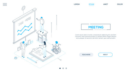 Business meeting - line design style isometric web banner